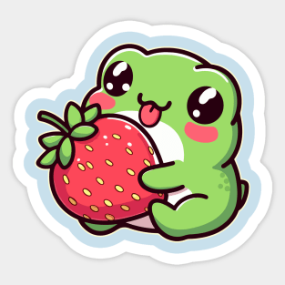 Kawaii Baby Frog Holding Strawberry Fruit Cute Toad Lover Sticker